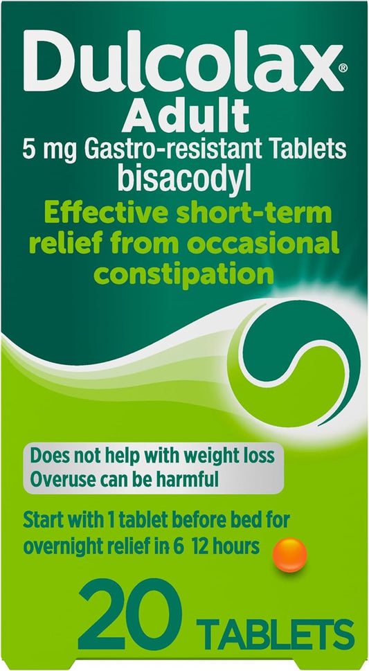 Dulcolax Adult - Constipation Relief Laxative 5mg Bisacodyl Gastro Resistant Tablets Tablets, 20 Count
