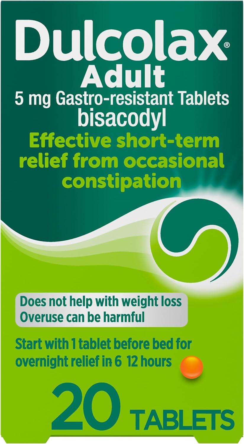 Dulcolax Adult - Constipation Relief Laxative 5mg Bisacodyl Gastro Resistant Tablets Tablets, 20 Count