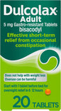 Dulcolax Adult - Constipation Relief Laxative 5mg Bisacodyl Gastro Resistant Tablets Tablets, 20 Count